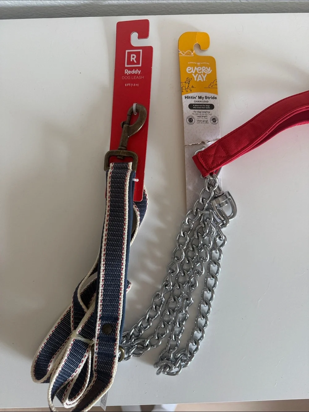 Denim blue with red stitching and Chain Lead - dog leash bundle